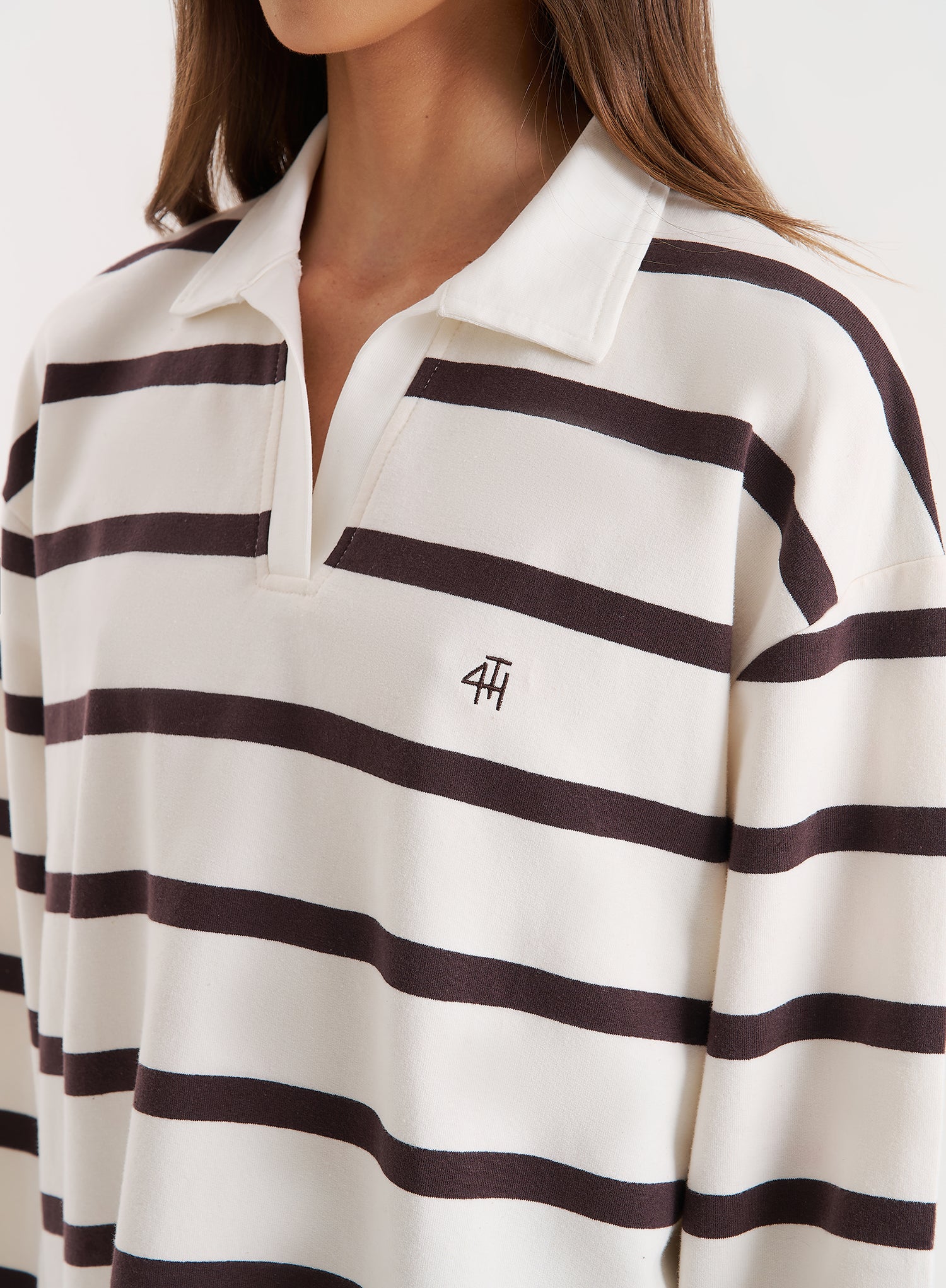 Cream Stripe Oversized Rugby Top